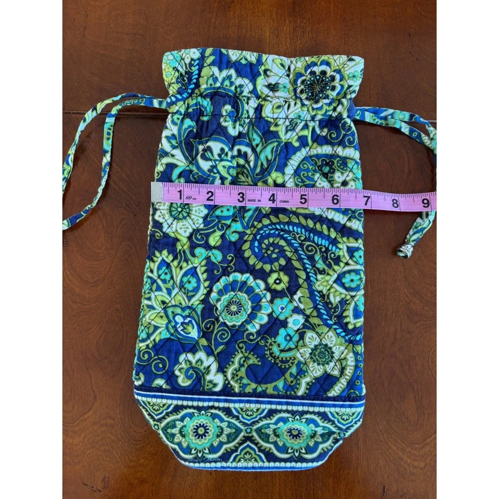 Vera Bradley Blue Green Paisley Quilted Cotton Wine Gift Bag Drawstring Reusable